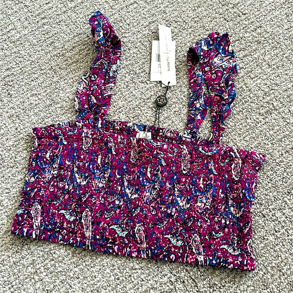Nanette Lepore Purple Patterned Smocked Crop Tank (100% Viscose) NEW